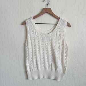 Vintage George Cotton Sleeveless Scoop Neck Cable Knit Sweater Vest Large Ivory